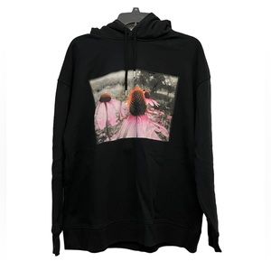 Helena Christensen x H&M Floral Graphic Black Hooded Pullover Sweatshirt